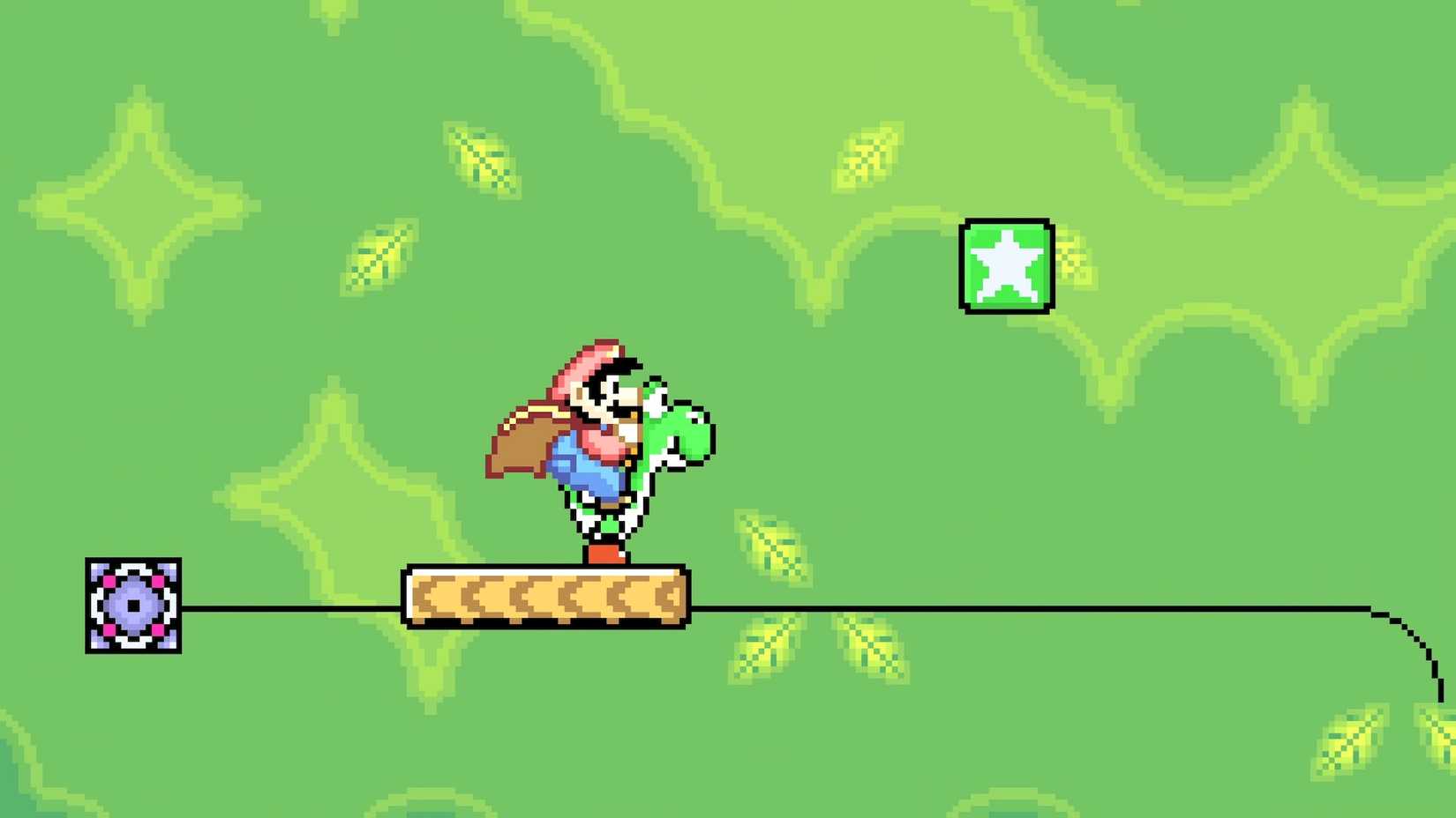 Super Mario World Super Mario Advance 2 screenshot featuring Mario and Yoshi in a level from Donut Plains.