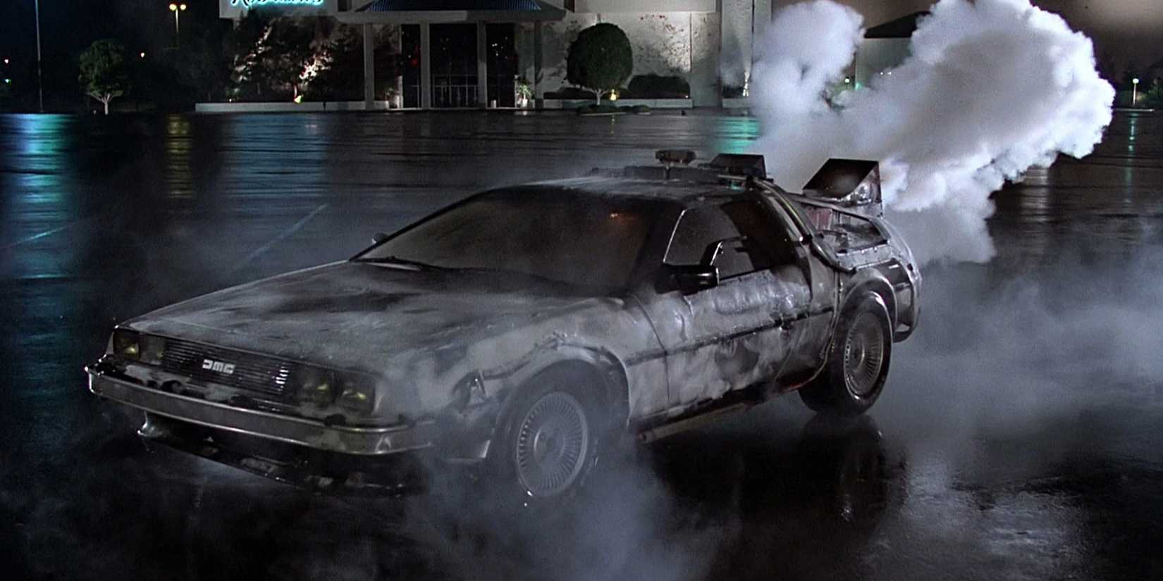 The DeLorean smoking in Back to the Future