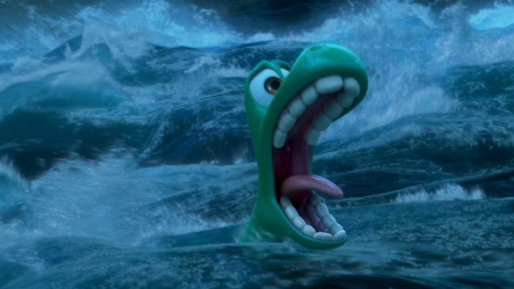 Arlo is caught in a river and screams in The Good Dinosaur.