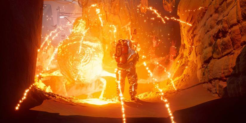 Lava covering th4 screen as someone is trying to escape