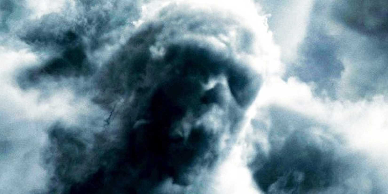 Voldemort appearing in the clouds in Harry Potter