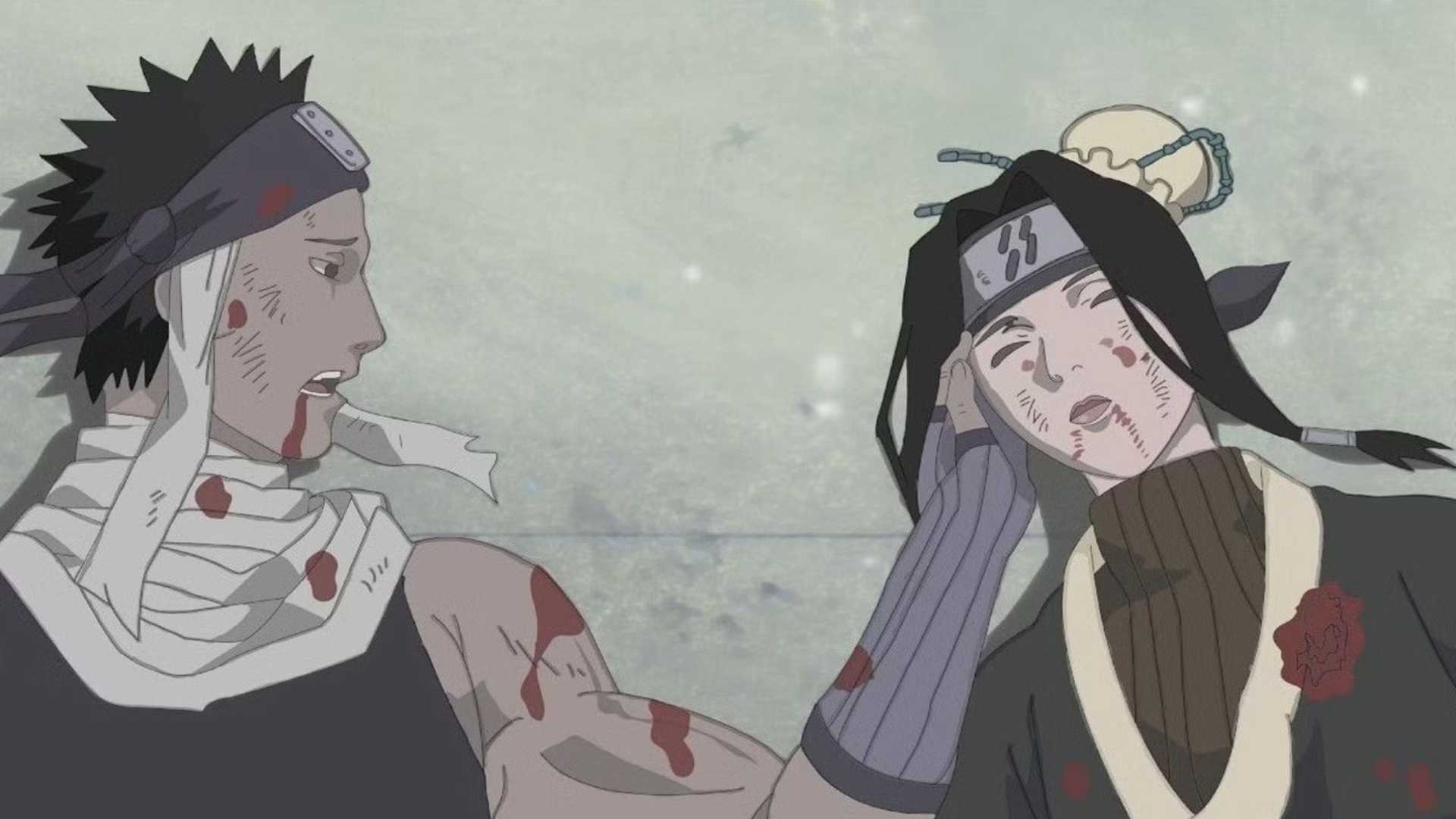 Zabuza holding Haku's face after his death in Naruto anime