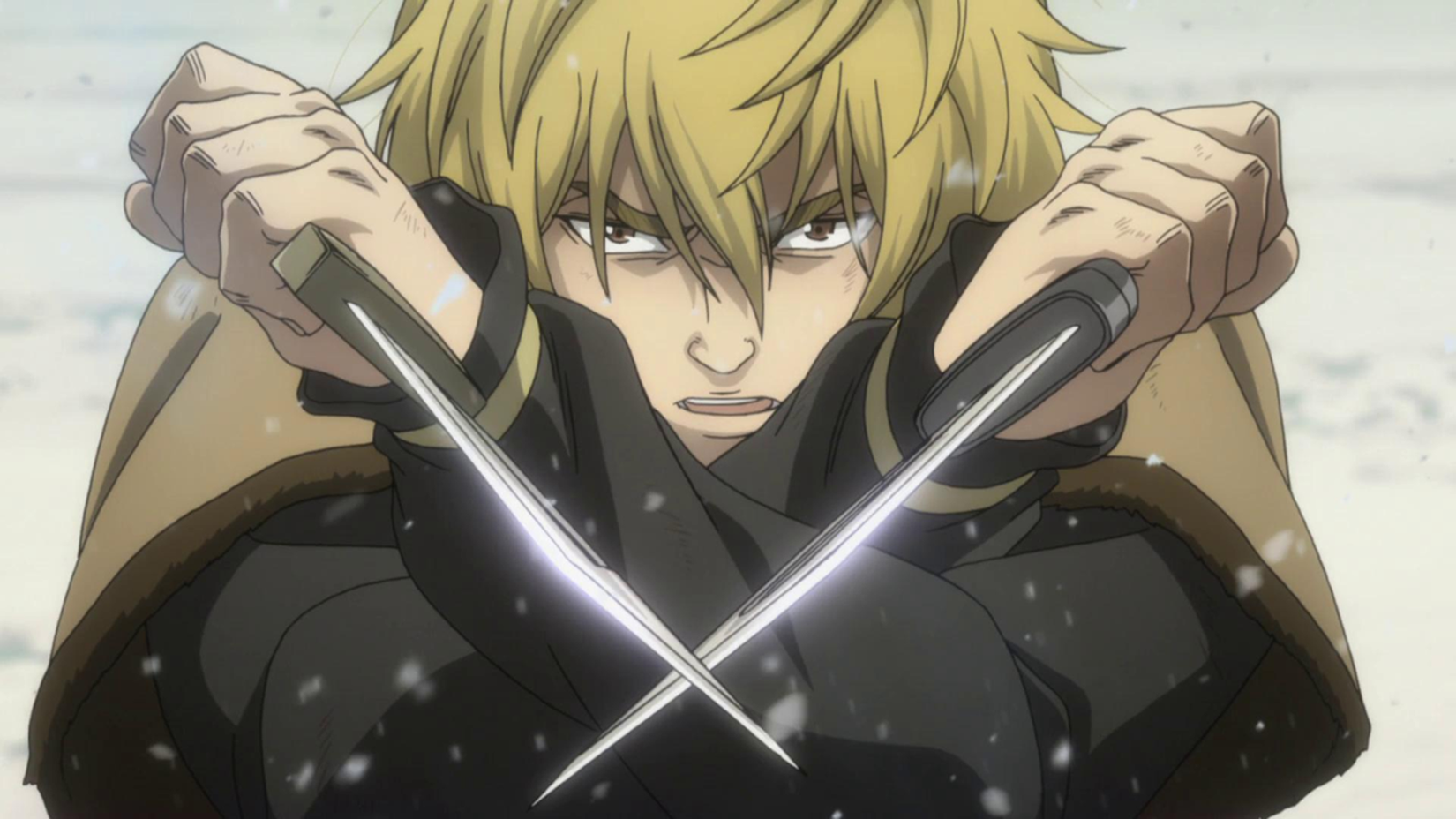 Thorfinn holds two daggers in Vinland Saga