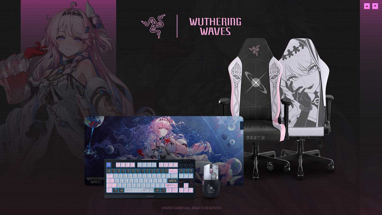 The official Wuthering Waves x Razer limited-edition gaming collection is modeled after the pink-haired beauty, Denia and features an ergonomic gaming chair, a wireless tenkeyless keyboard, a wireless gaming mouse and a large-format mouse mat.