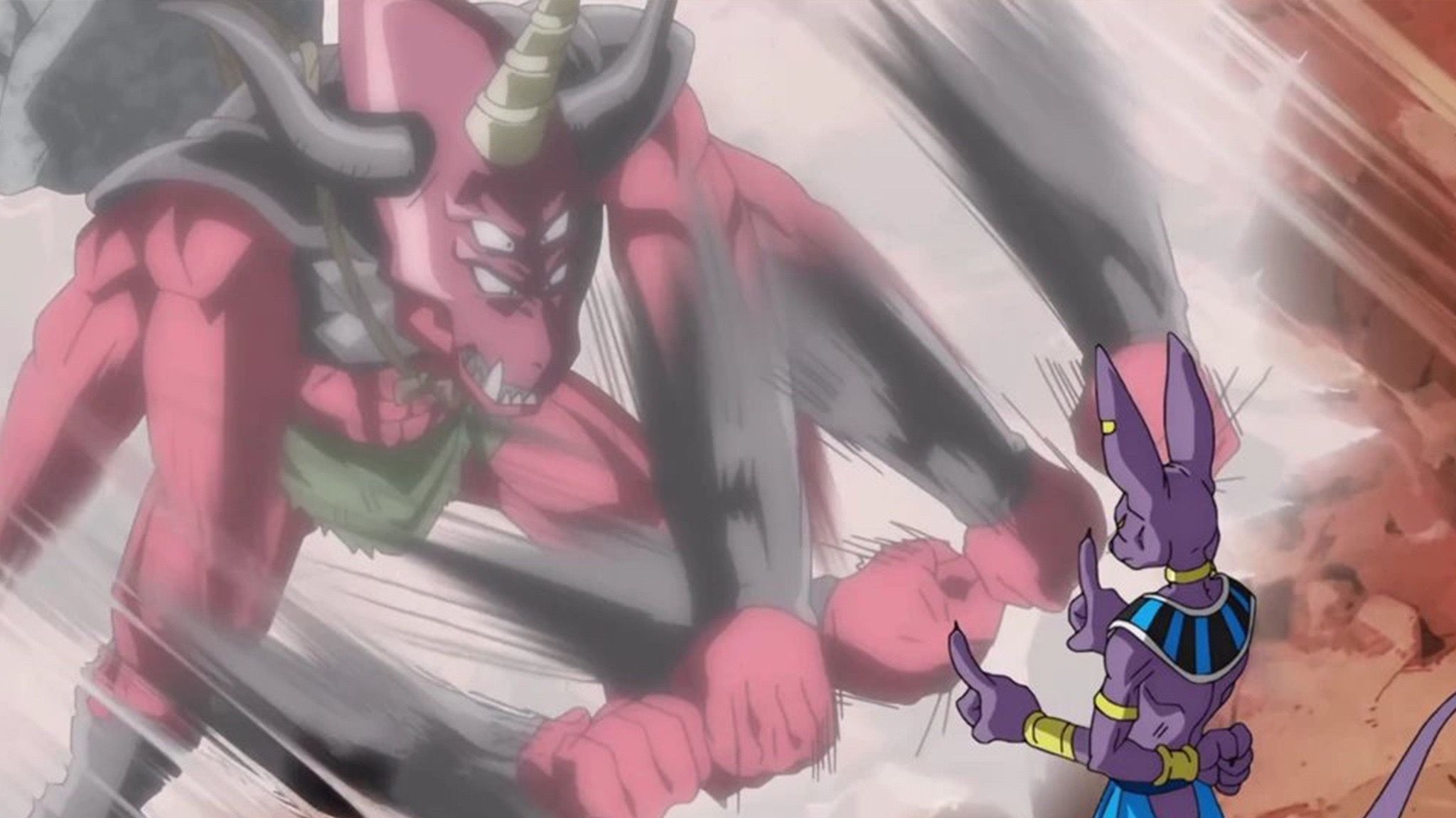 Beerus blocks the Moginaian's attack in Dragon Ball Super