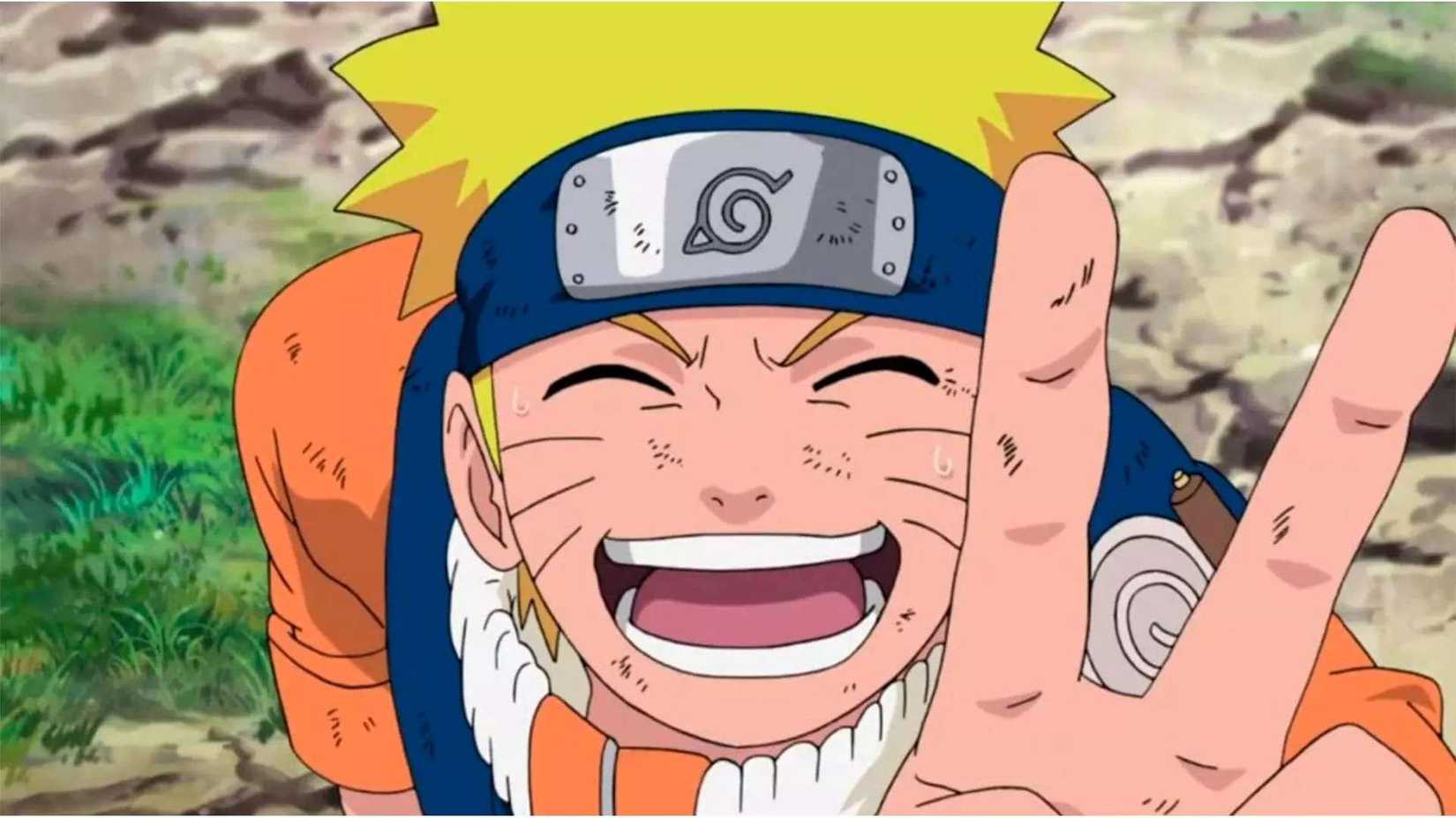 Naruto met un signe de paix.