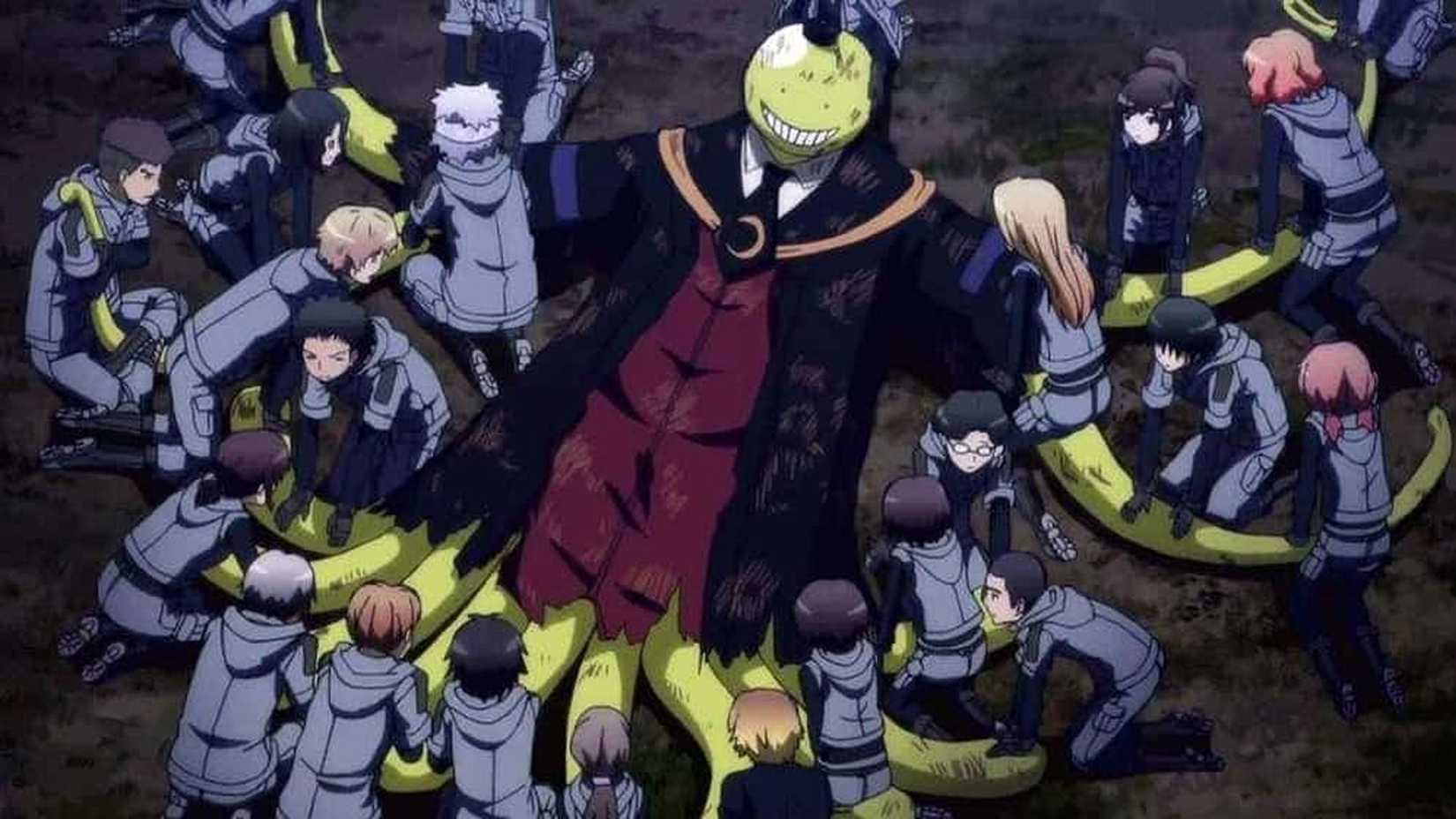 Korosensei est entouré de ses élèves dans ses derniers instants dans Assassination Classroom.