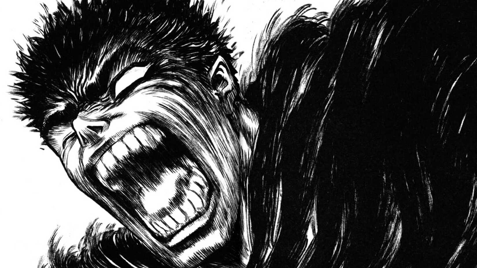 Berserk manga panel with Guts screaming