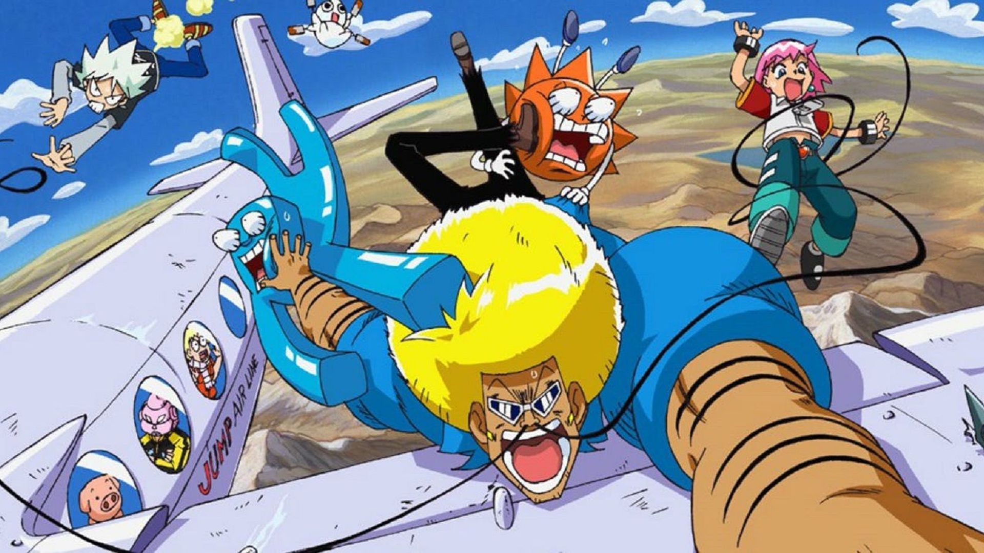 Bobobo-bo Bo-bobo and his team in the anime.