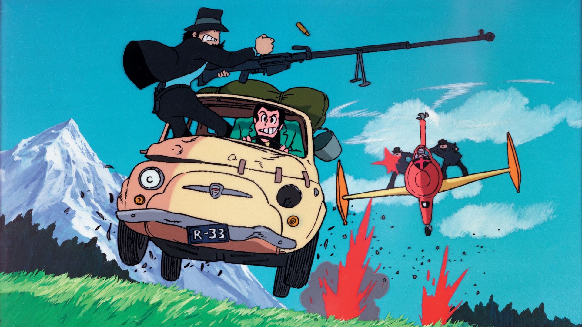 Lupin III chased by a helicopter in Lupin The Third anime