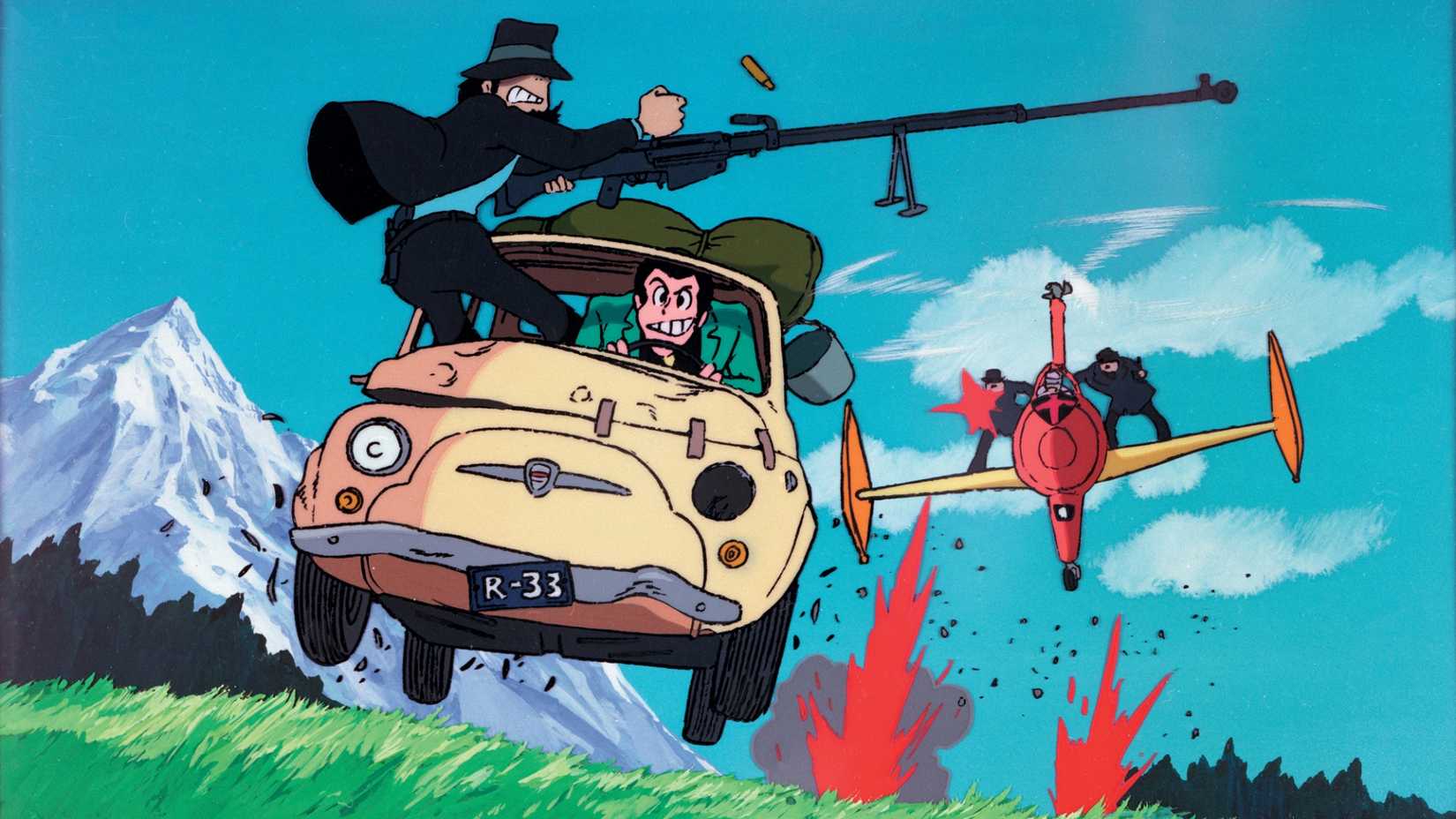 Lupin III chased by a helicopter in Lupin The Third anime