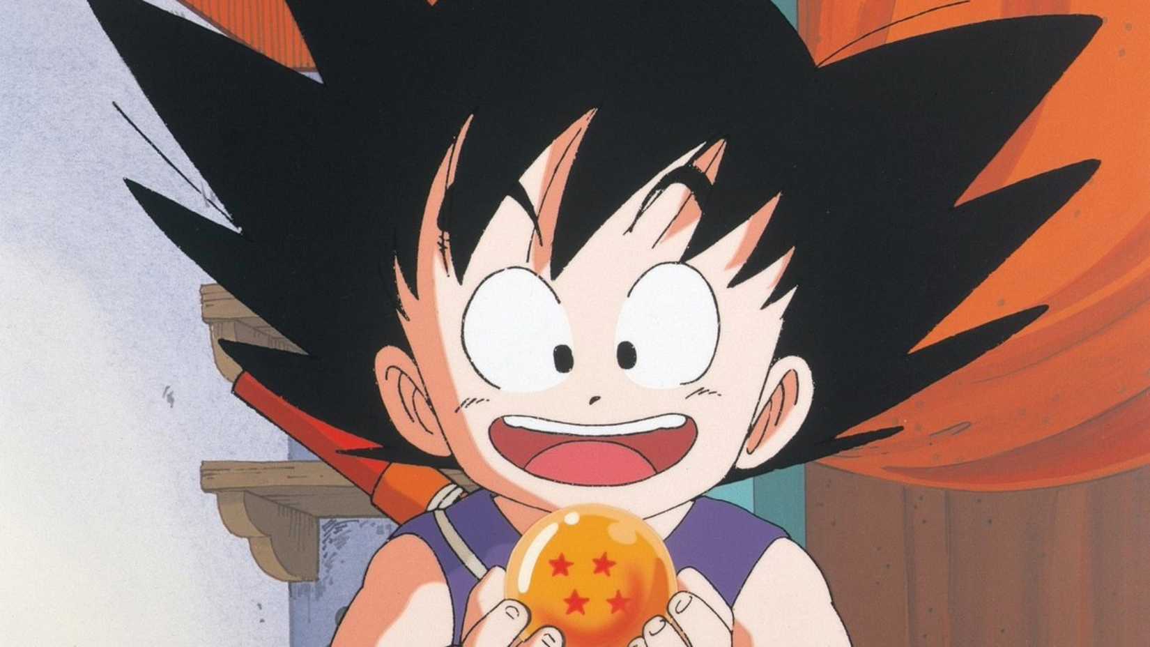Goku holding the four-star dragon ball in the original Dragon Ball anime