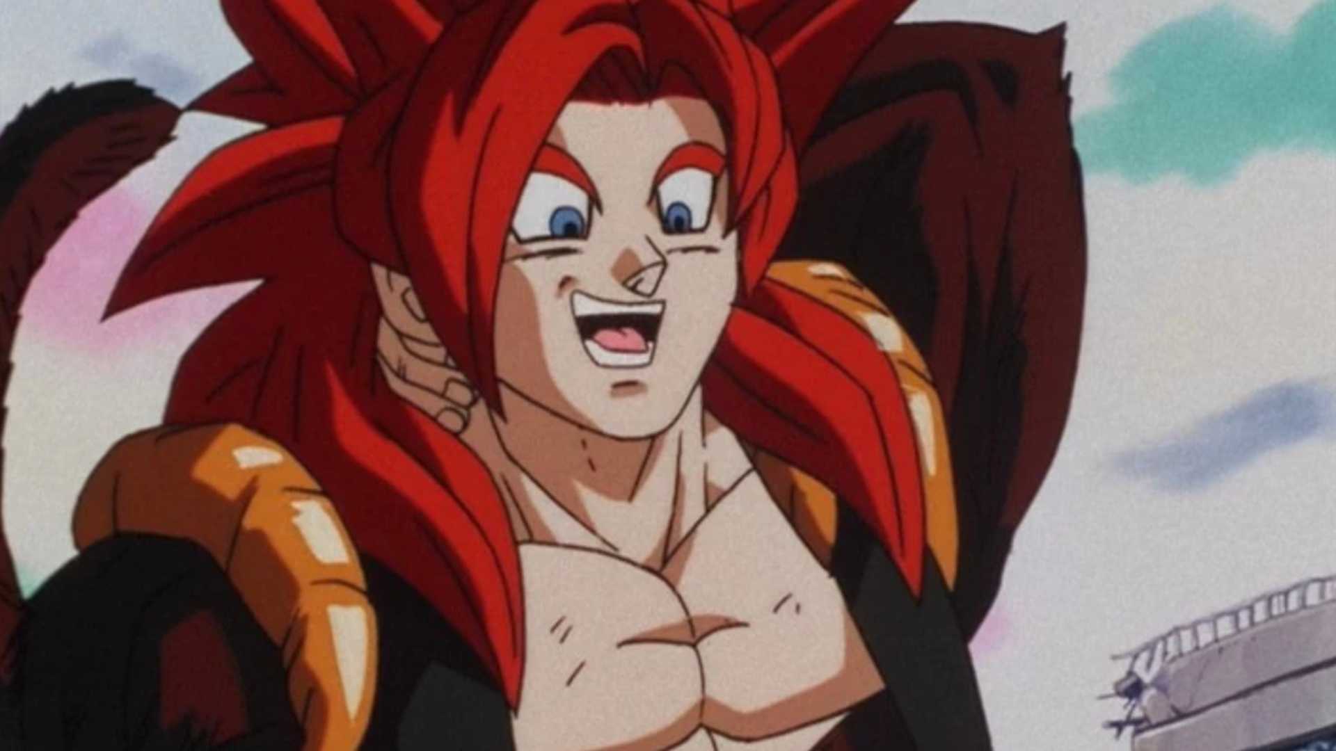 Gogeta acts sheepish after his Bluff Kamehameha in Dragon Ball GT.