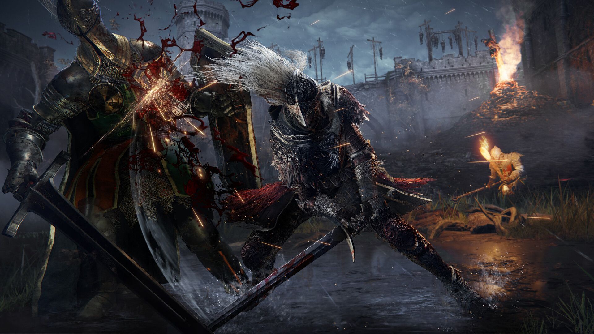 Elden ring player fighting a knight