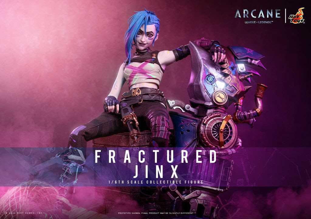 The Fractured Jinx Sixth Scale Collectible Figure is based on Jinx's appearance in Arcane: League of Legends Season 2, featuring a punk rock aesthetic suited for battle.