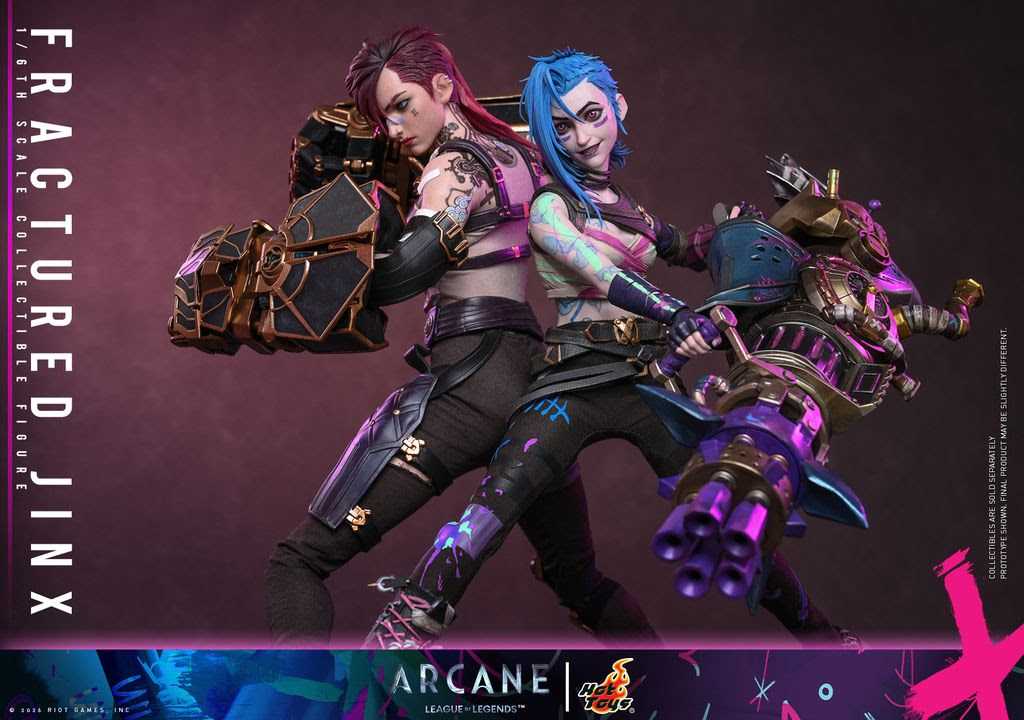 The Fractured Jinx Sixth Scale Collectible Figure is based on Jinx's appearance in Arcane: League of Legends Season 2, featuring a punk rock aesthetic suited for battle.