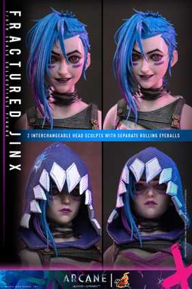 The Fractured Jinx Sixth Scale Collectible Figure is based on Jinx's appearance in Arcane: League of Legends Season 2, featuring a punk rock aesthetic suited for battle.