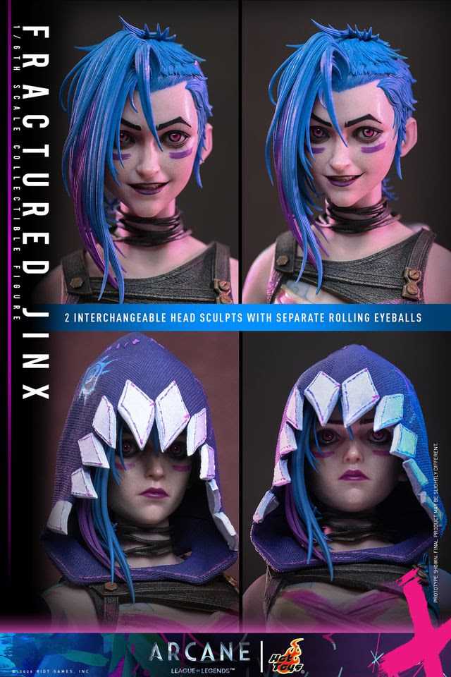 The Fractured Jinx Sixth Scale Collectible Figure is based on Jinx's appearance in Arcane: League of Legends Season 2, featuring a punk rock aesthetic suited for battle.