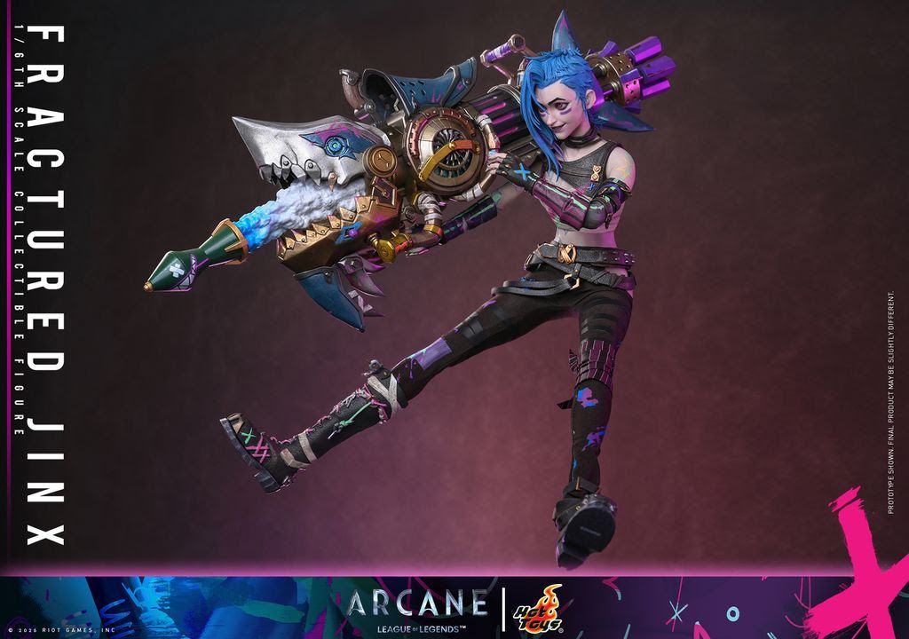 The Fractured Jinx Sixth Scale Collectible Figure is based on Jinx's appearance in Arcane: League of Legends Season 2, featuring a punk rock aesthetic suited for battle. 