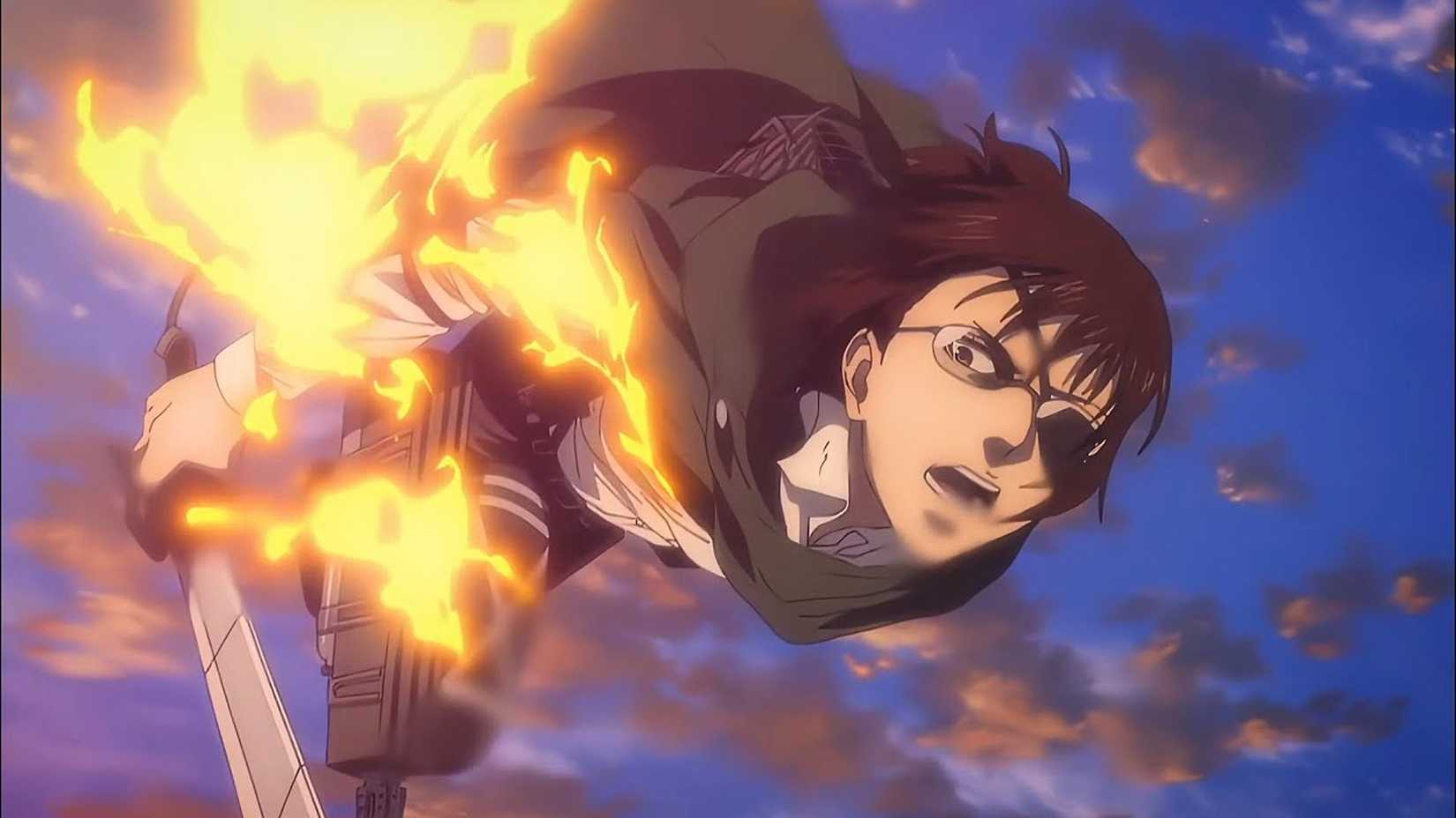 Hange Zoe brûle en combattant dans L'Attaque des Titans