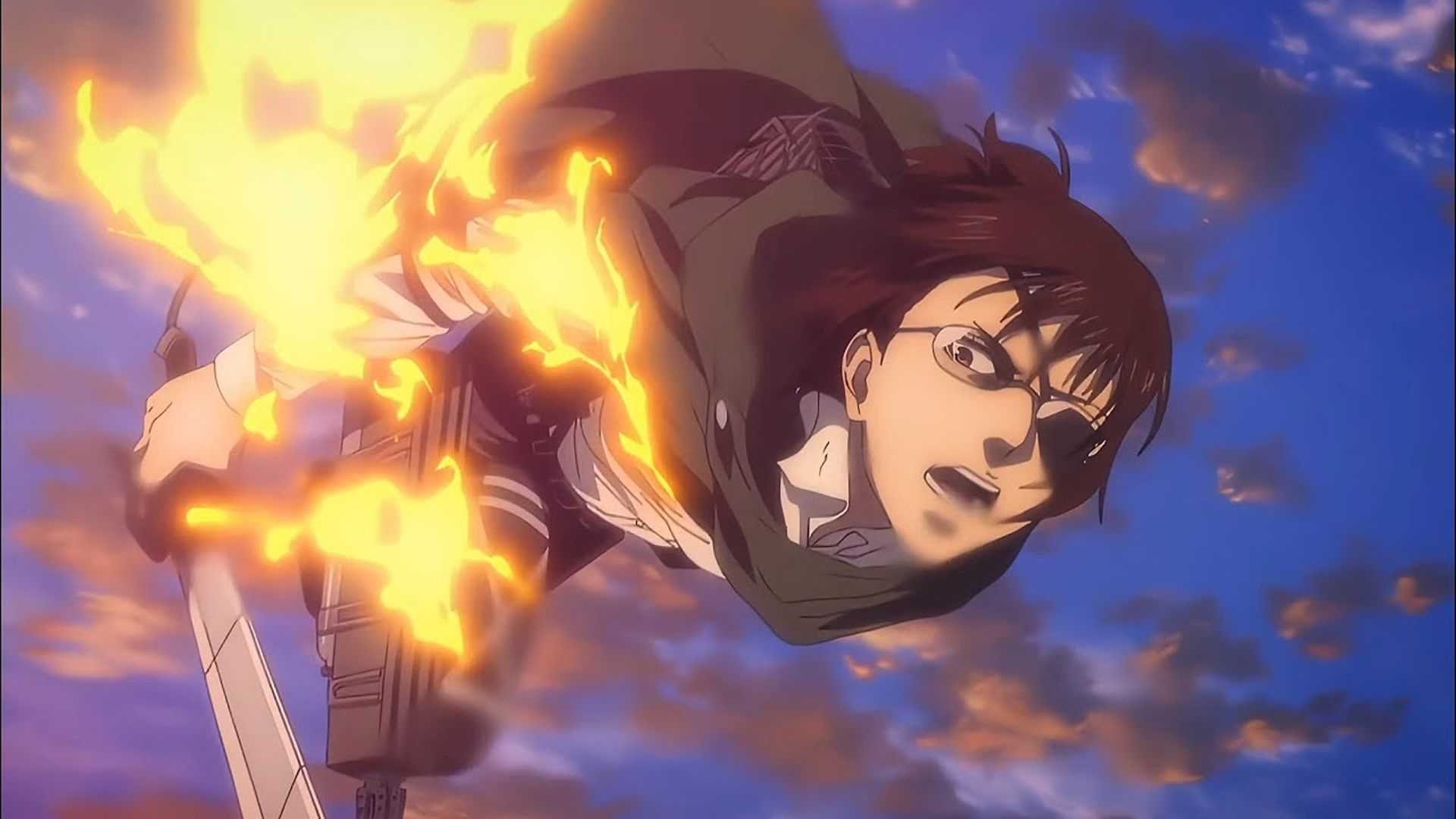 Hange Zoe burns while fighting in Attack on Titan