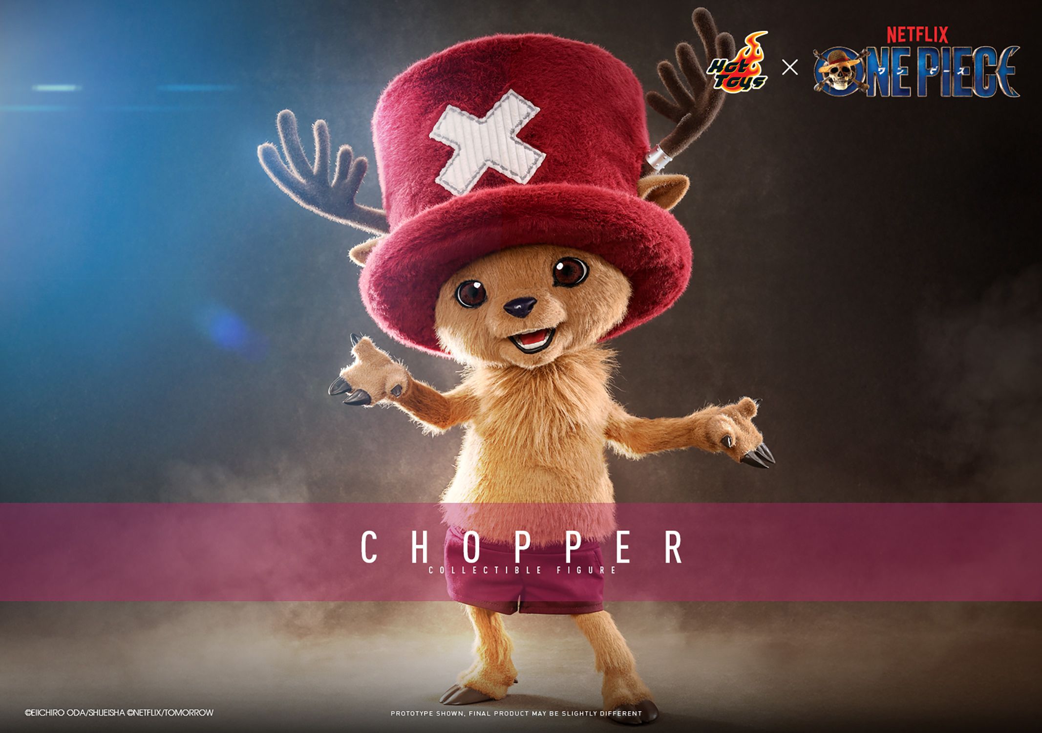 Standing 48.5 cm (19”) tall, the Tony Tony Chopper Collectible Figure has a specialized soft and squishy body covered in brown plush fabric, faithfully capturing his appearance on the live-action One Piece series on Netflix.