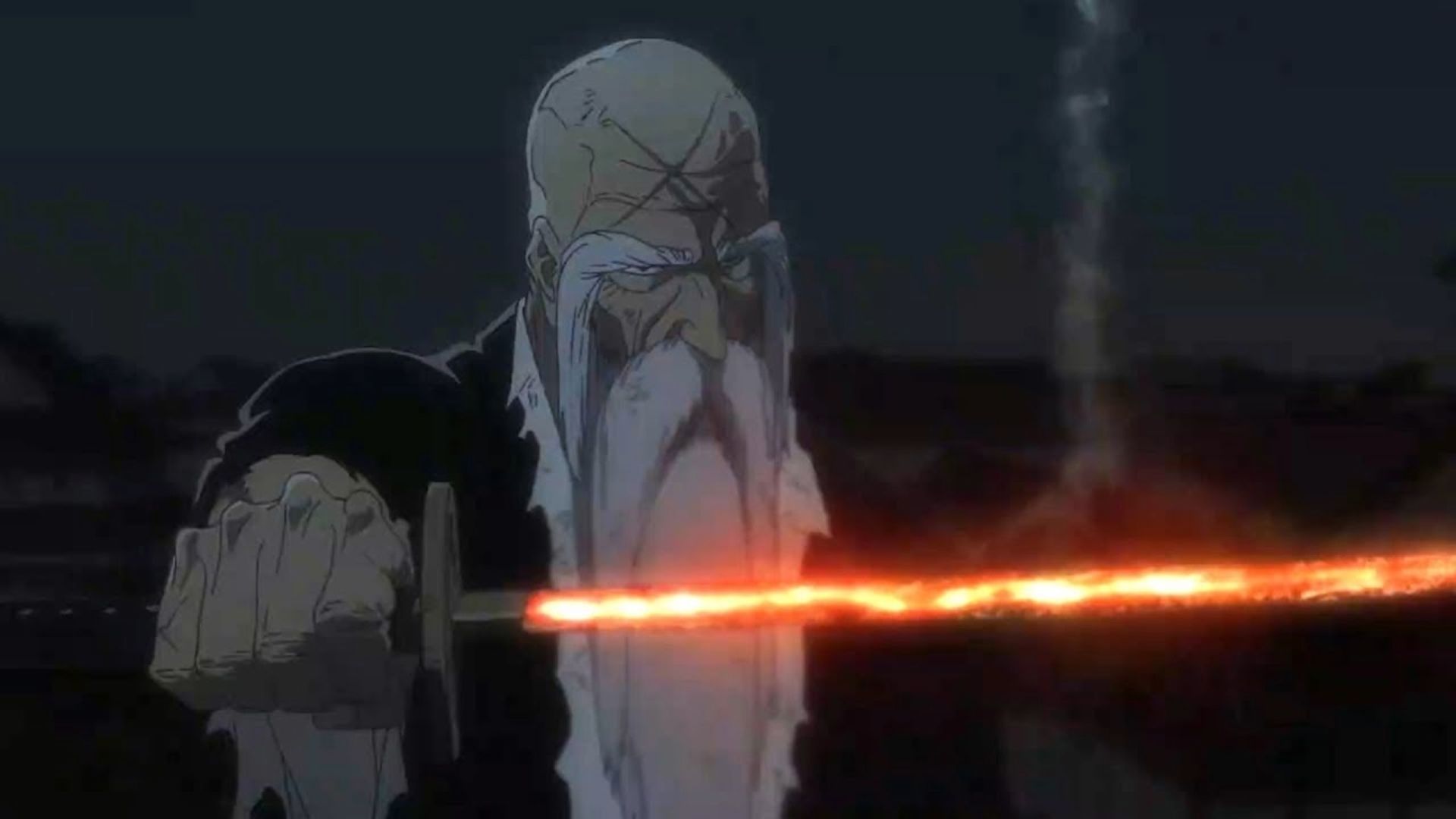 Genryusai Shigekuni Yamamoto wielding Ryuujin Jakka in Bleach anime