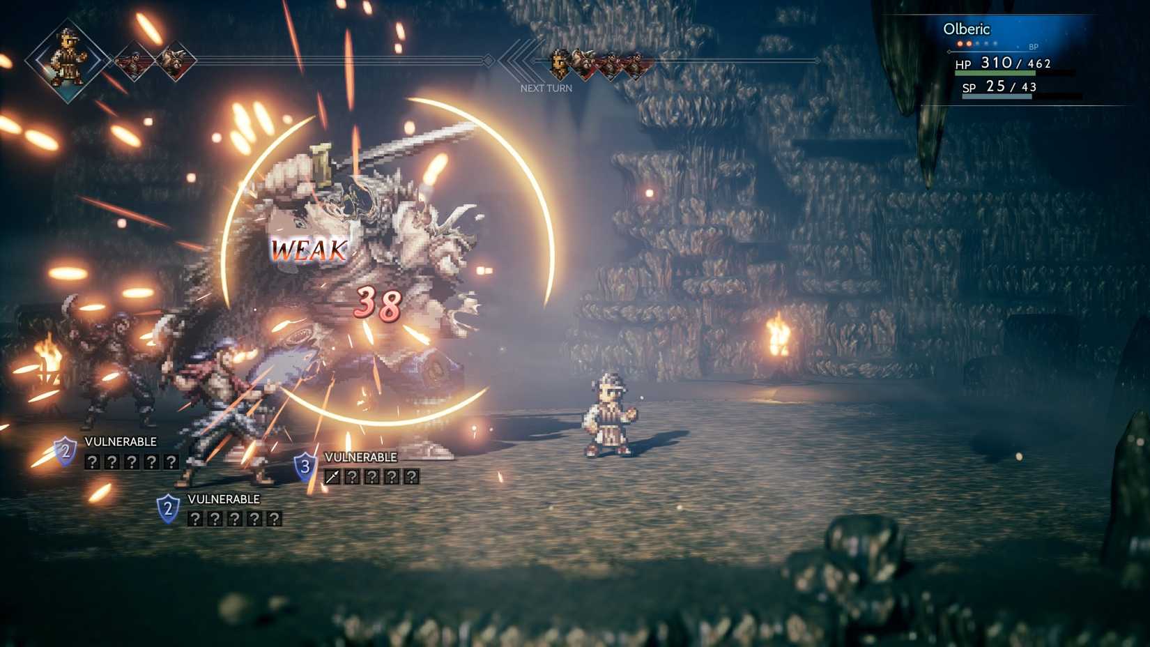 Octopath Traveler Screenshot of a character fighting enemes in turn based combat