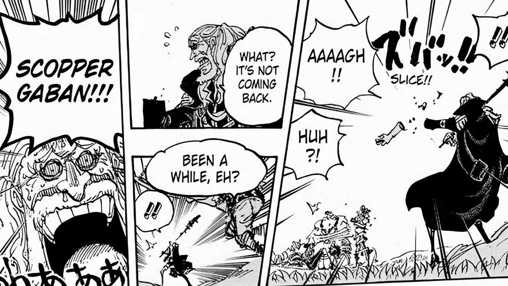 Scopper Gaban tranche le bras de Saint Sommers dans One Piece