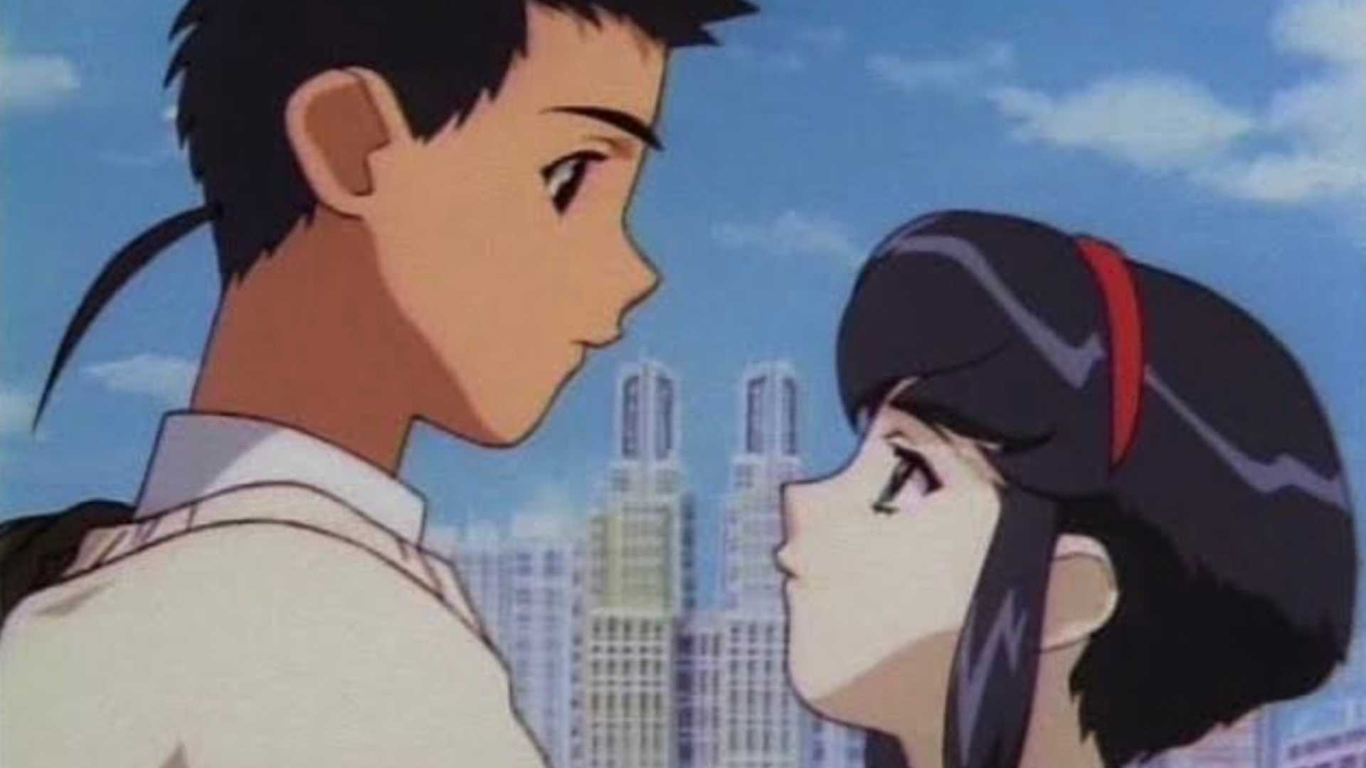 Tenchi and Sayaka stare into each other's eyes in Tenchi in Tokyo.