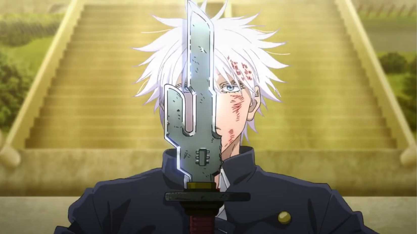 Satoru Gojo avec la lance inversée du ciel dans l'anime Jujutsu Kaisen