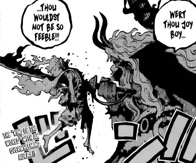 Imu impales Luffy with the Void Sword in One Piece Chapter 1188
