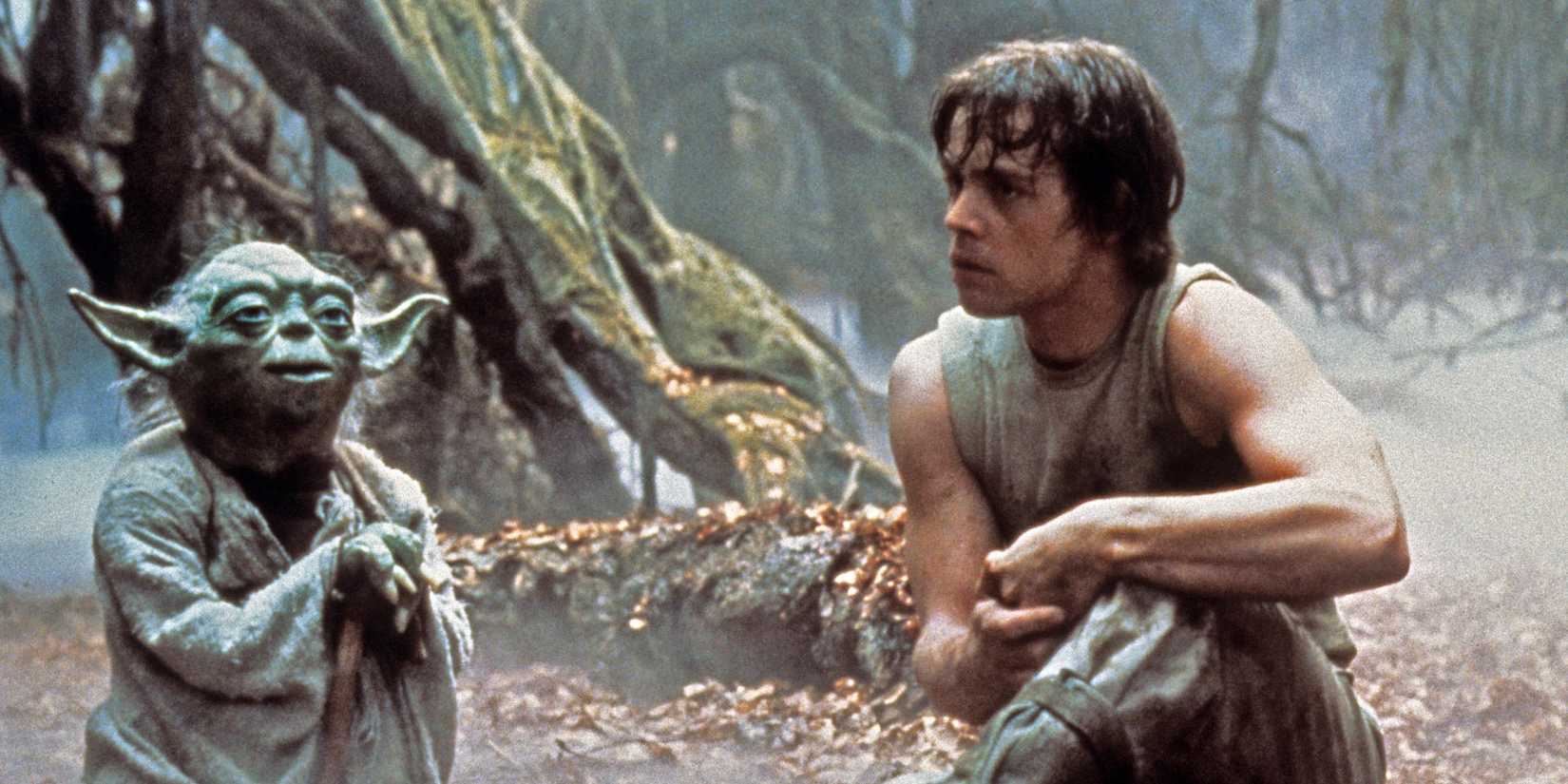 Yoda talking to Luke Skywalker (Mark Hamill) in Star Wars: The Empire Strikes Back.