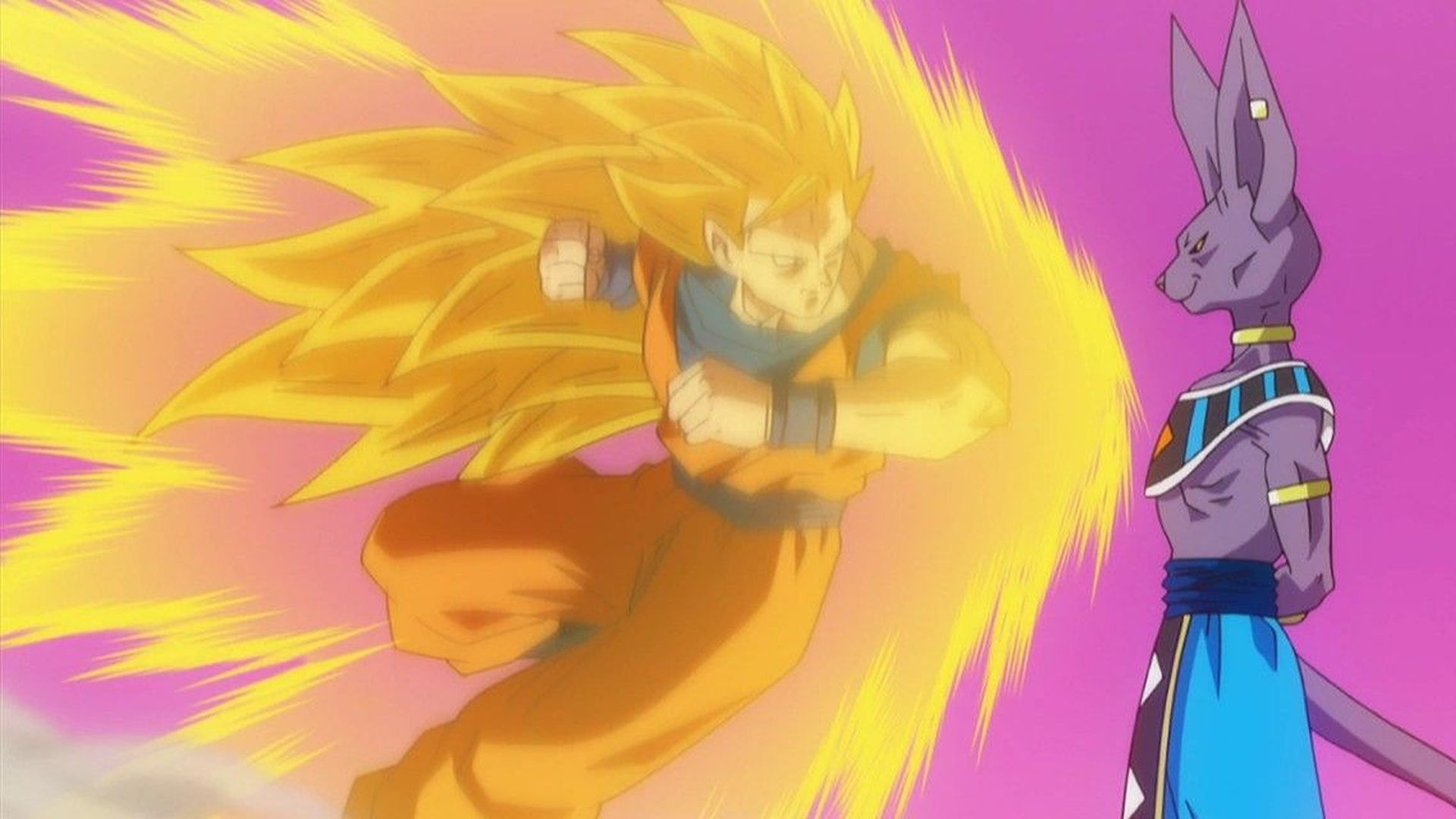 Beerus vs Goku in Dragon Ball Super.