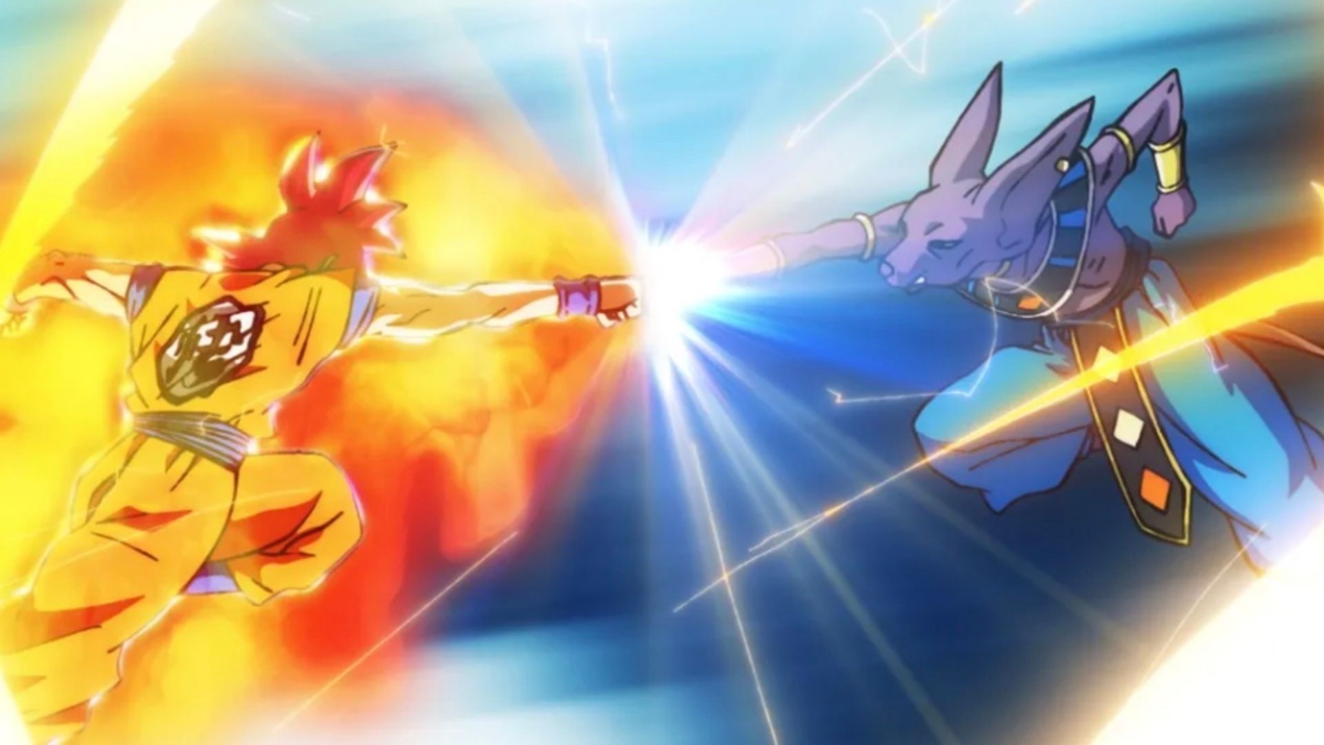 Goku and Beerus trade punches in Dragon Ball Super: Beerus.