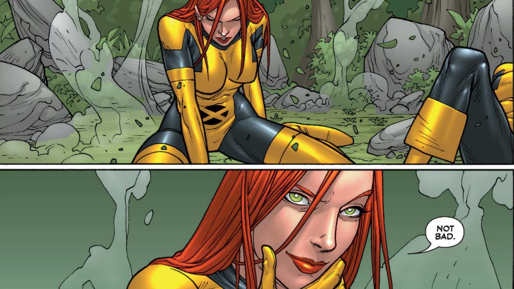 Jean Grey shows no fear when faced with the Hulk