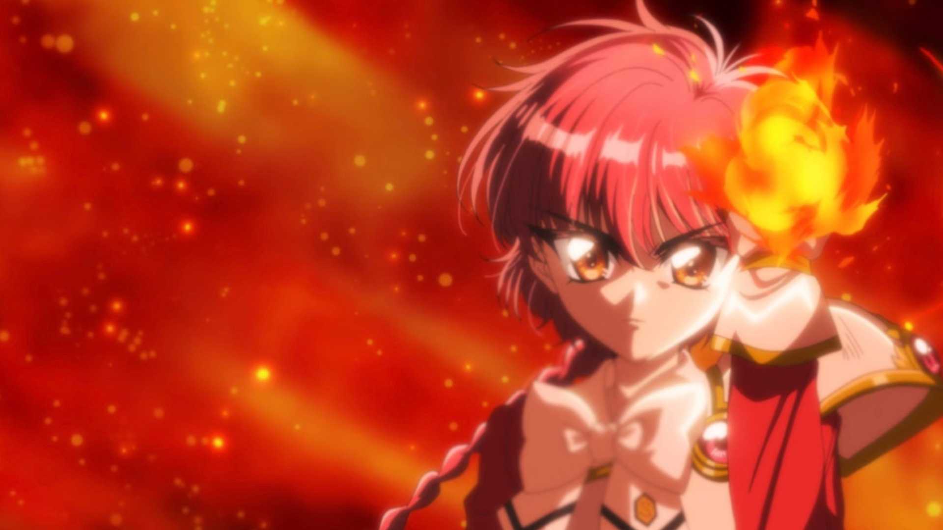 Hikaru conjures fire in Magic Knight Rayearth (2026).
