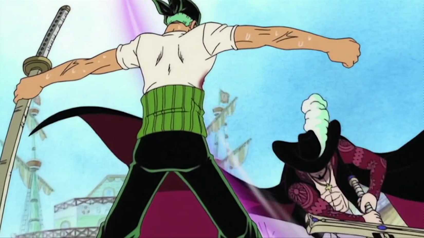 Mhawk Slashes Zoro With His Sword in One Piece.
