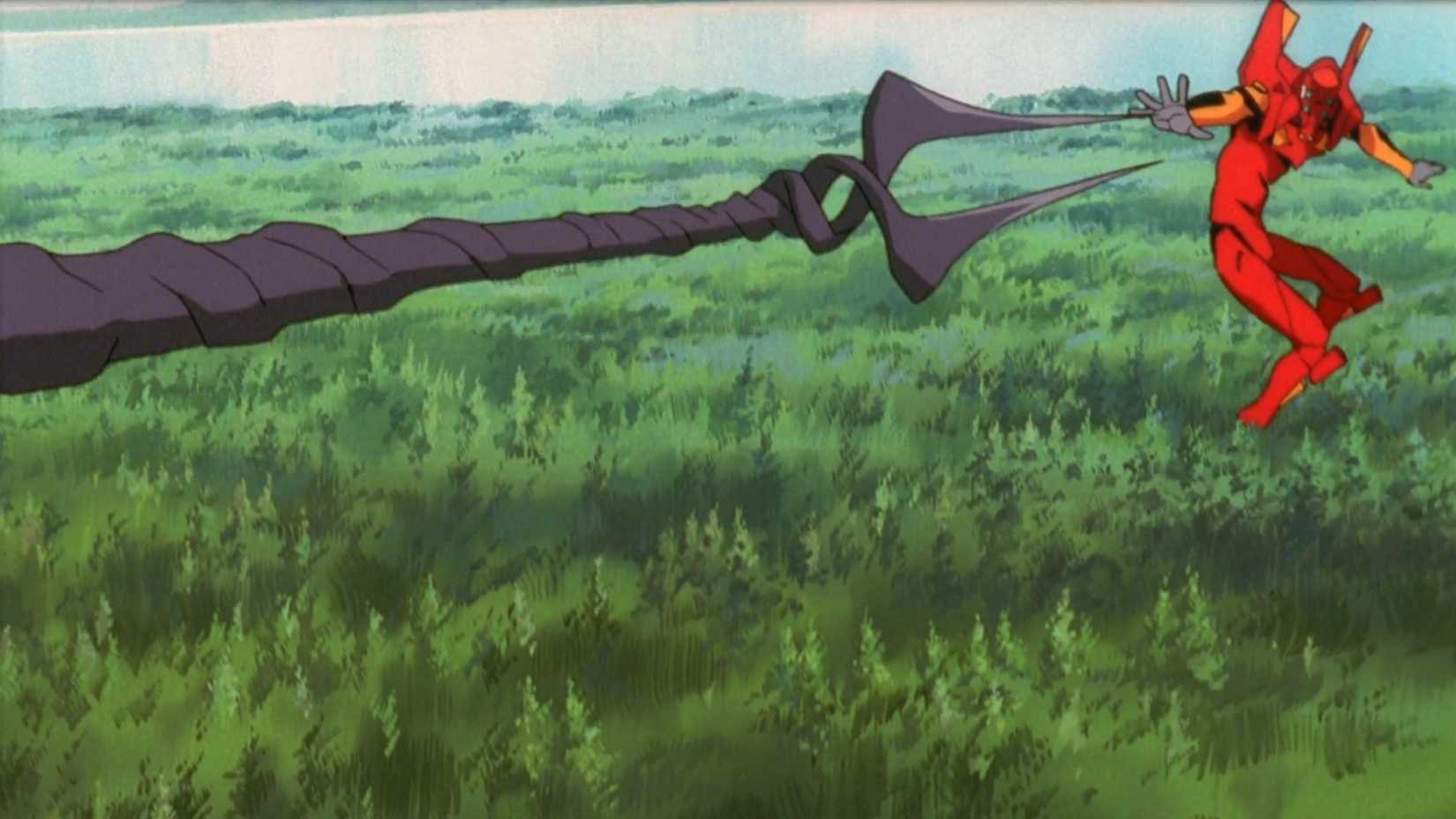 The Spear of Longinus stabs an Eva in Neon Genesis Evangelion anime