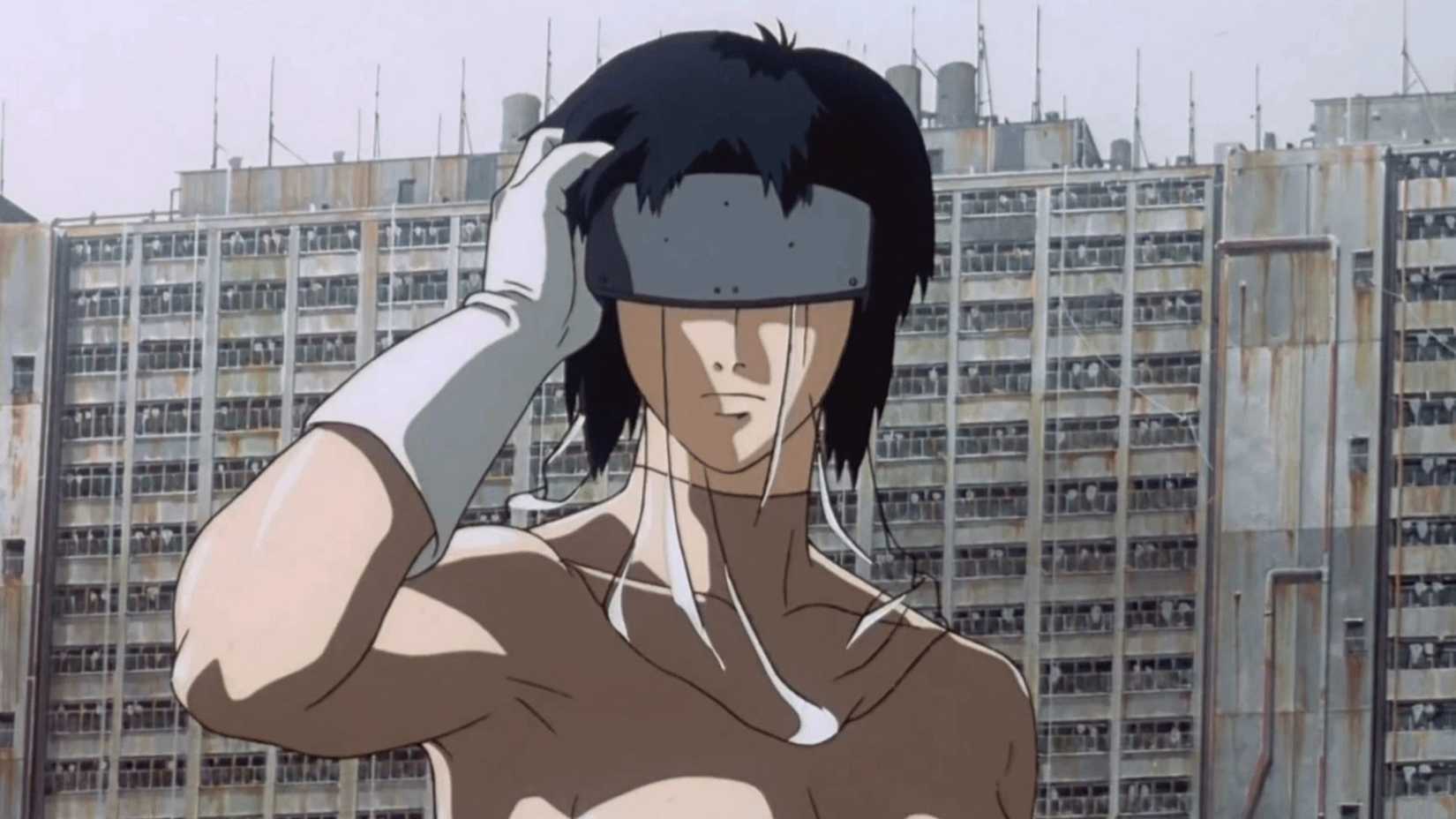 Motoko Kusanagi wearing a headset in Ghost in the Shell 1995 anime.