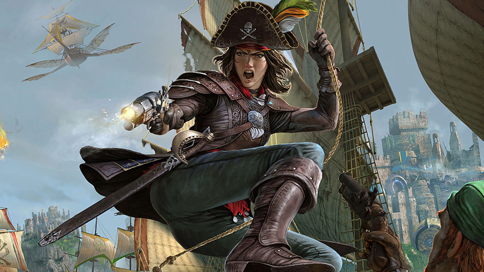 A pirate swings in firing from the Atlas video game
