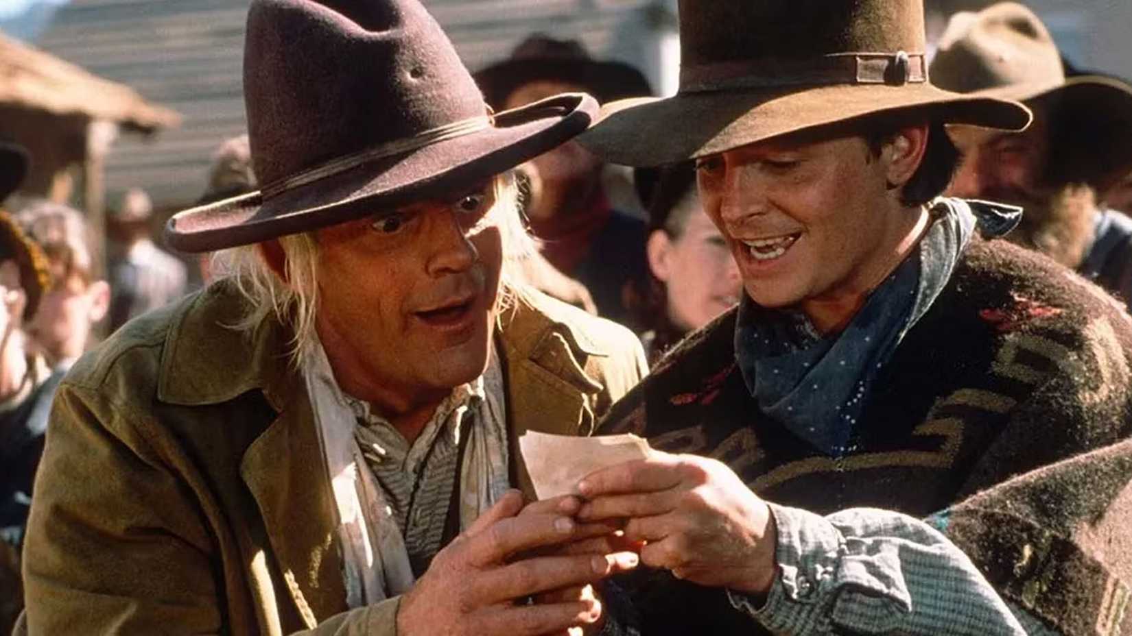 Doc Brown and Marty excitedly read the letter in Back to the Future Part III