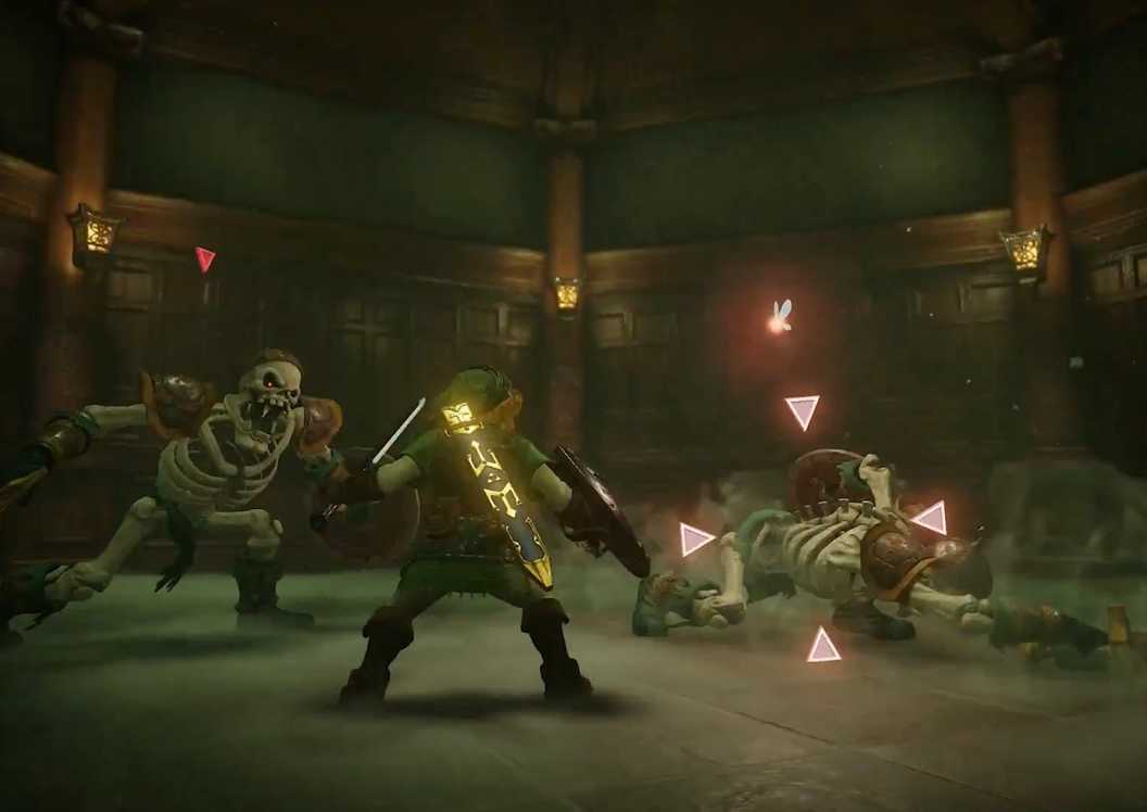 Link battles Stalfos in the Legend of Zelda: Ocarina of Time on Switch 2