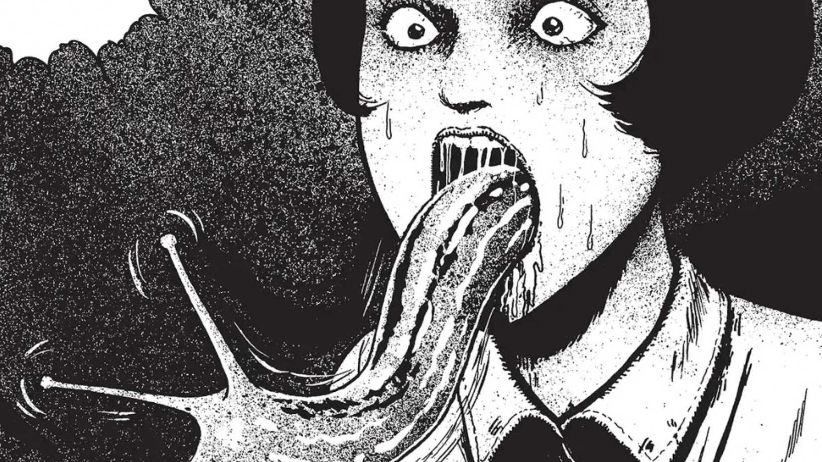 Yuuko's tongue becomes a slug in Junji Ito's "Slug Girl."