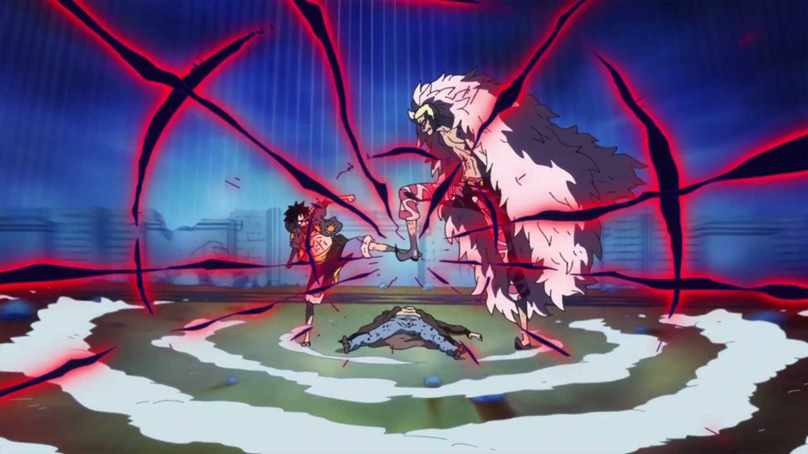 Luffy and Doflamingo's Haki clash in One Piece