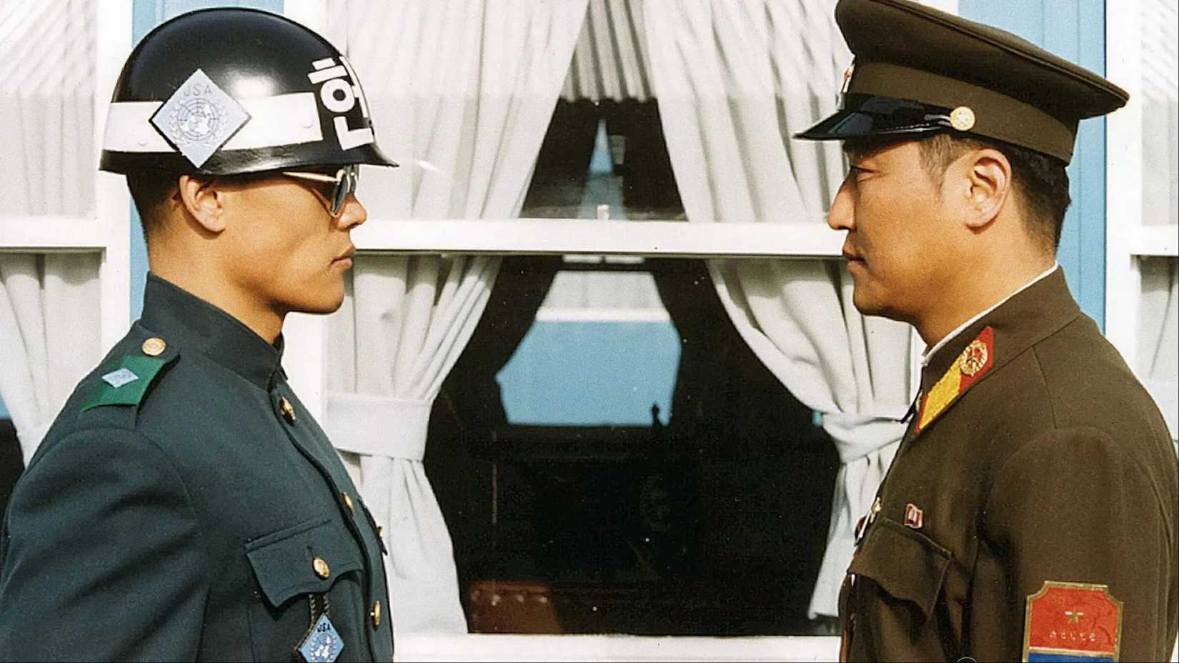A South Korean officer faces a North Korean officer in Joint Security Area