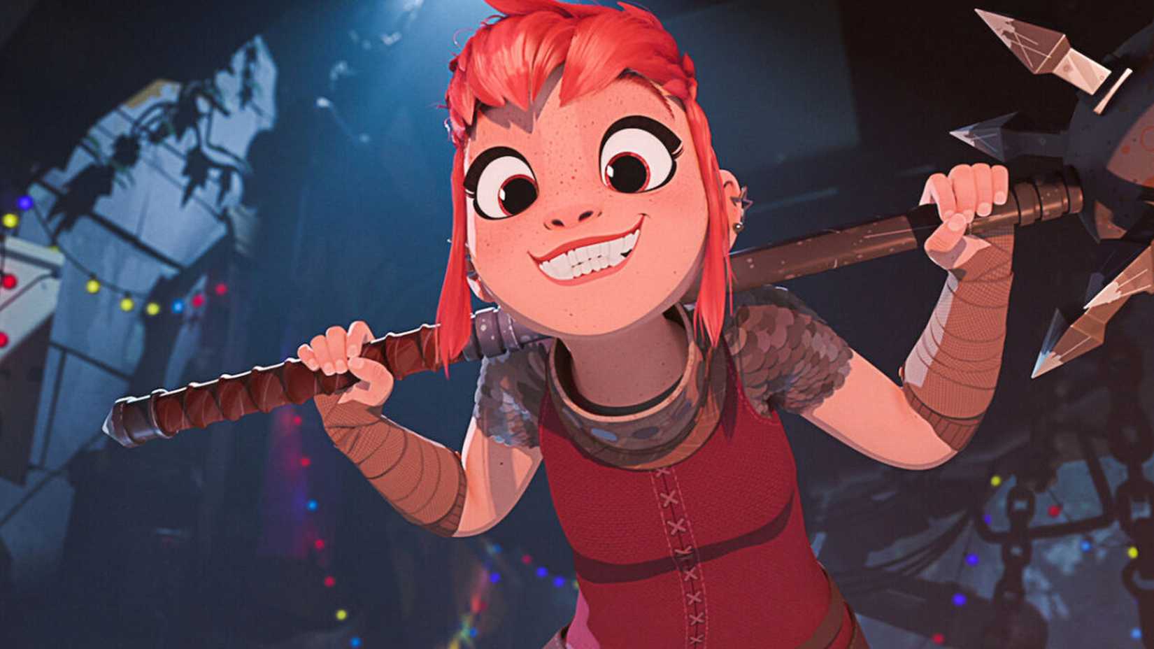 Nimona holds an axe in Nimona. 