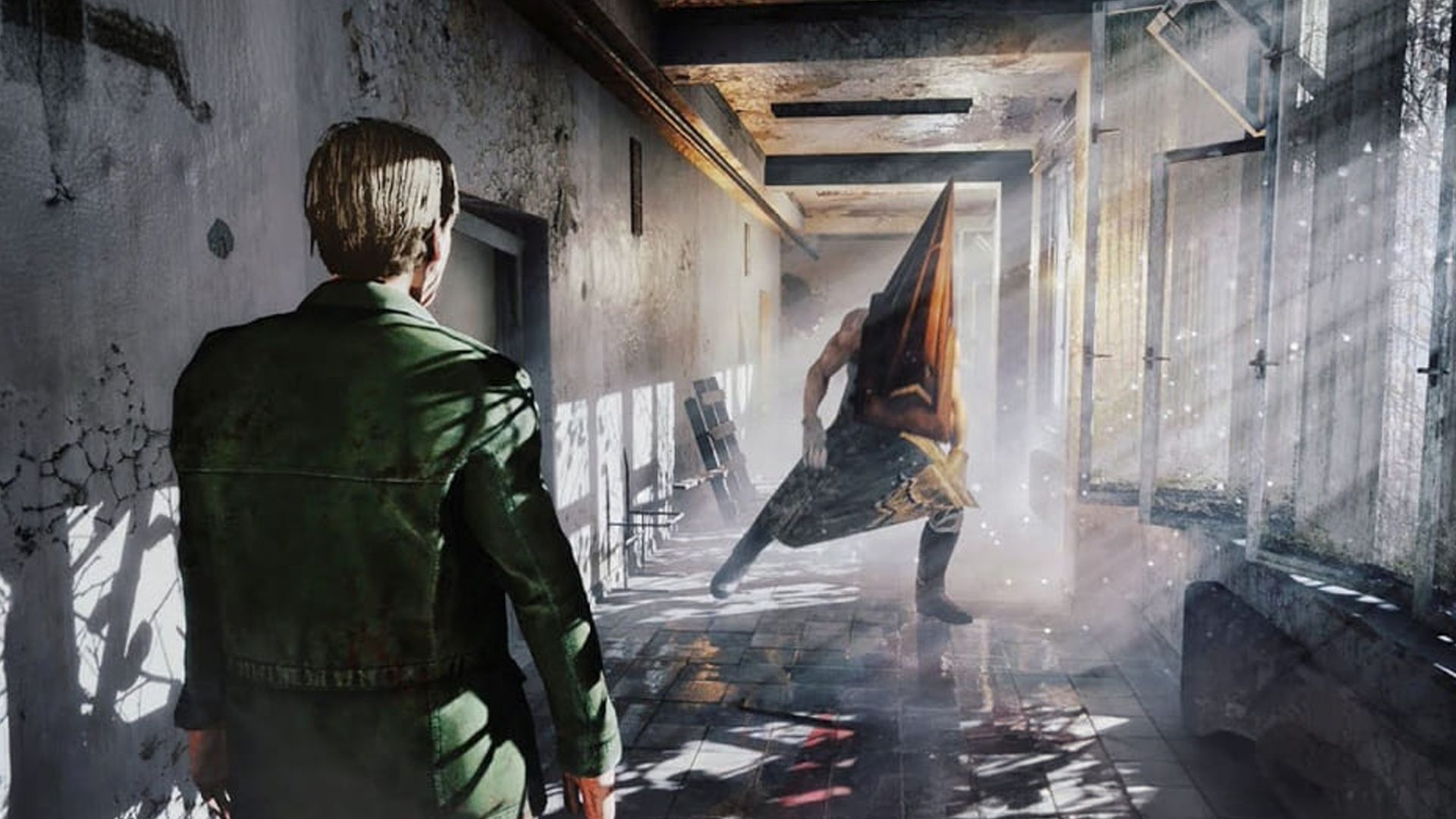 Silent Hill Remake Pyramid Head in a hallway