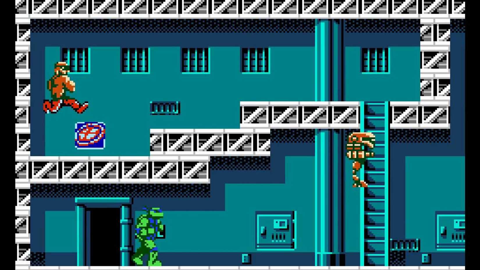 Leonardo exploring a level of enemies in the Teenage Mutant Ninja Turtles game