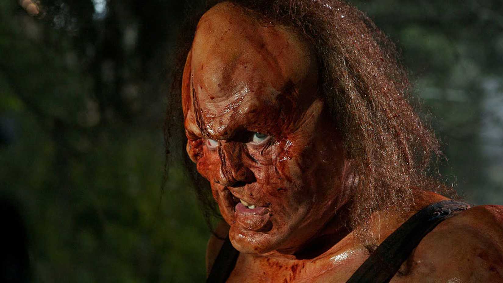 Victor Crowley's looks determined with his disfigured face 